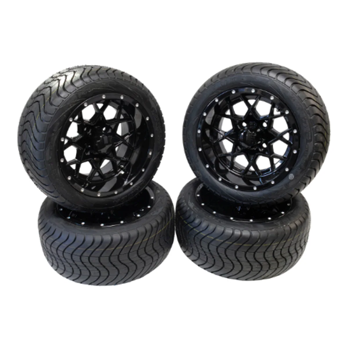 Golf Cart Mag Wheels HEXAGON 12 inch Set of 4 Gloss Black - image 1