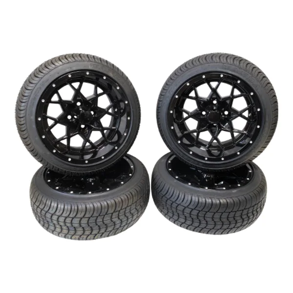 Golf Cart Mag Wheels HEXAGON 14 inch Set of 4 Gloss Black